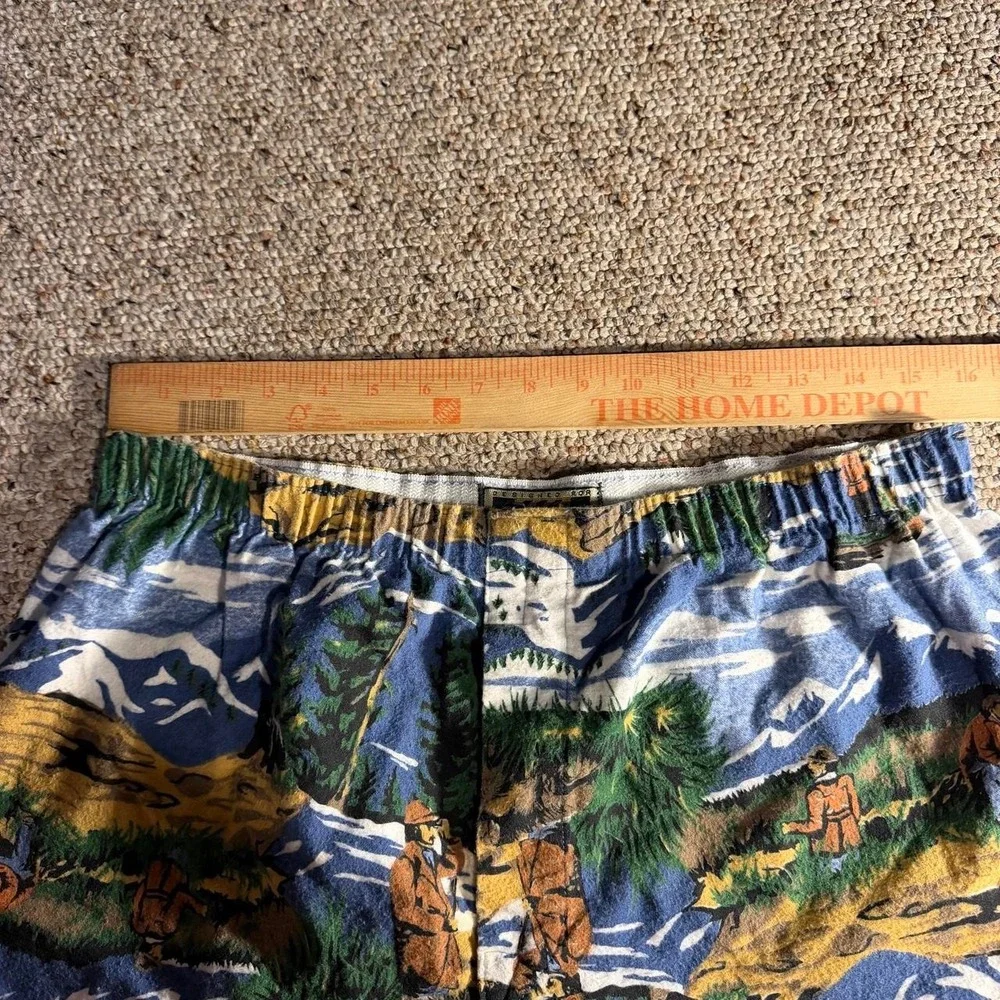 Vintage Hunting Horn Scenic Outdoor Print Cotton Lounge Pajama Shorts USA Size L